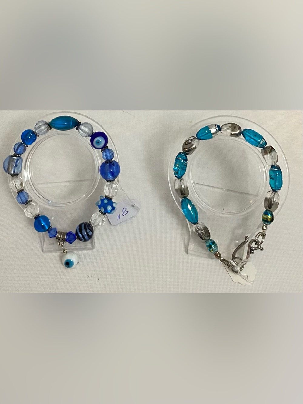 NEW Teal & silver Lampwork glass bead bracelet and Evil Eye bracelet